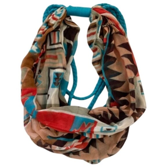 Aztec Infinity Scarf Womens OS Turquoise Braided Southwestern Style - Picture 2 of 11